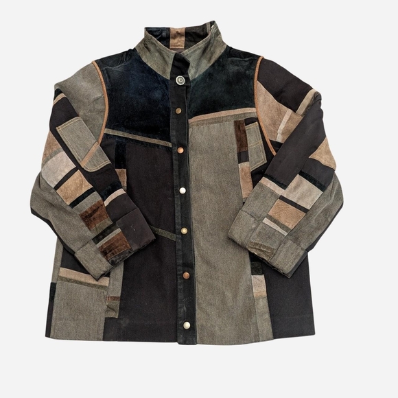 American Vintage Jackets & Blazers - Vintage One-of-a-kind Southwestern Style Patchwork Suede Denim Jacket Women's L